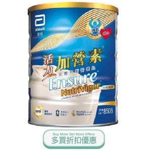 美國 Abbott 雅培 ENSURE NutriVigor 活力加營素(雲呢拿味)罐裝粉 850g – 多買優惠